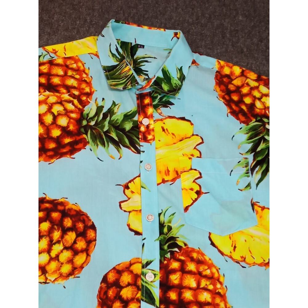 Men's Shirt Shein Button Up Short Sleeve Pineapple Print Hawaiian Size XL - Picture 3 of 10